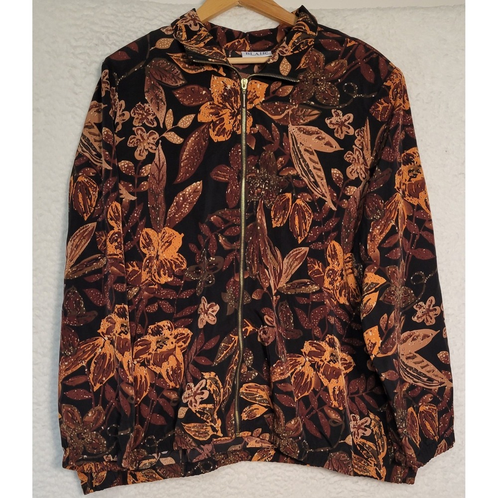 Vintage Blair Womens Jacket Size 2XL Zip Long Sleeve Floral Fall Polyester‎ 1463
